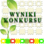 Zielony napis wyniki konkursu. W tle puzzle i cztery zielone listki.